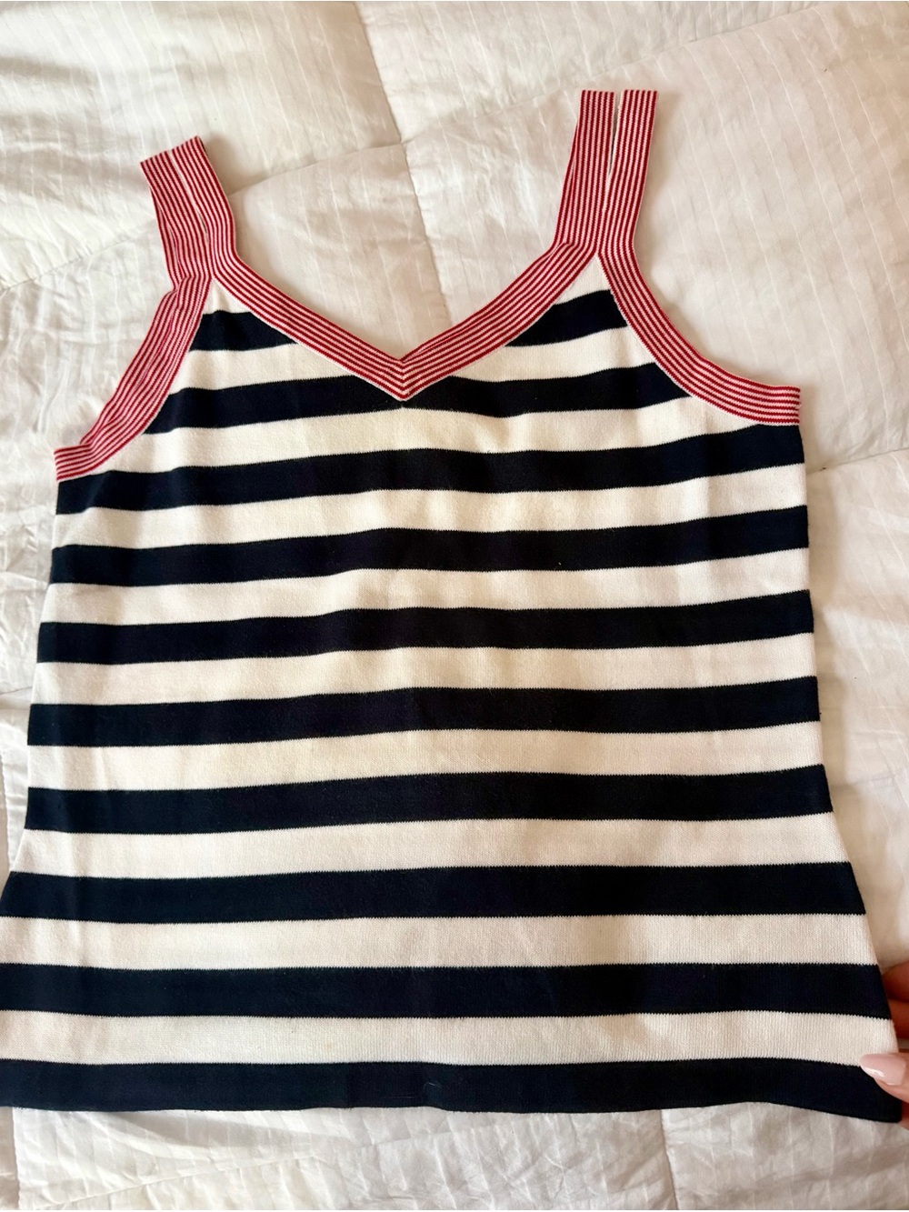 Talbots Striped Sleeveless Black/White Tank with Red Trim - Women Tops
